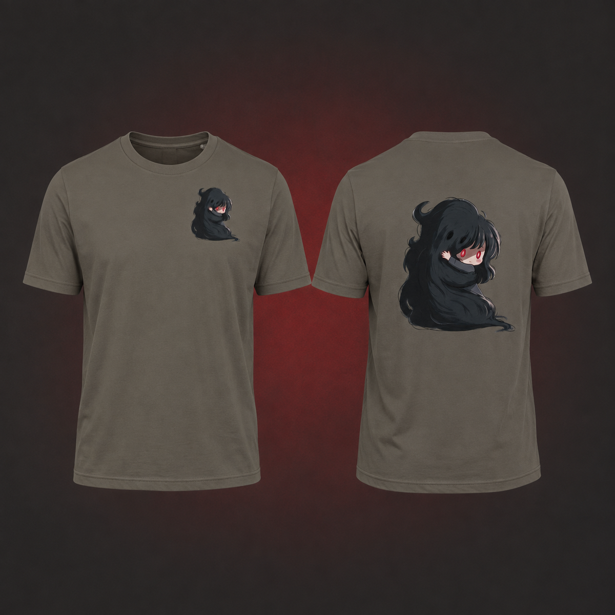 Clingy Demon Tee — army — Front and back