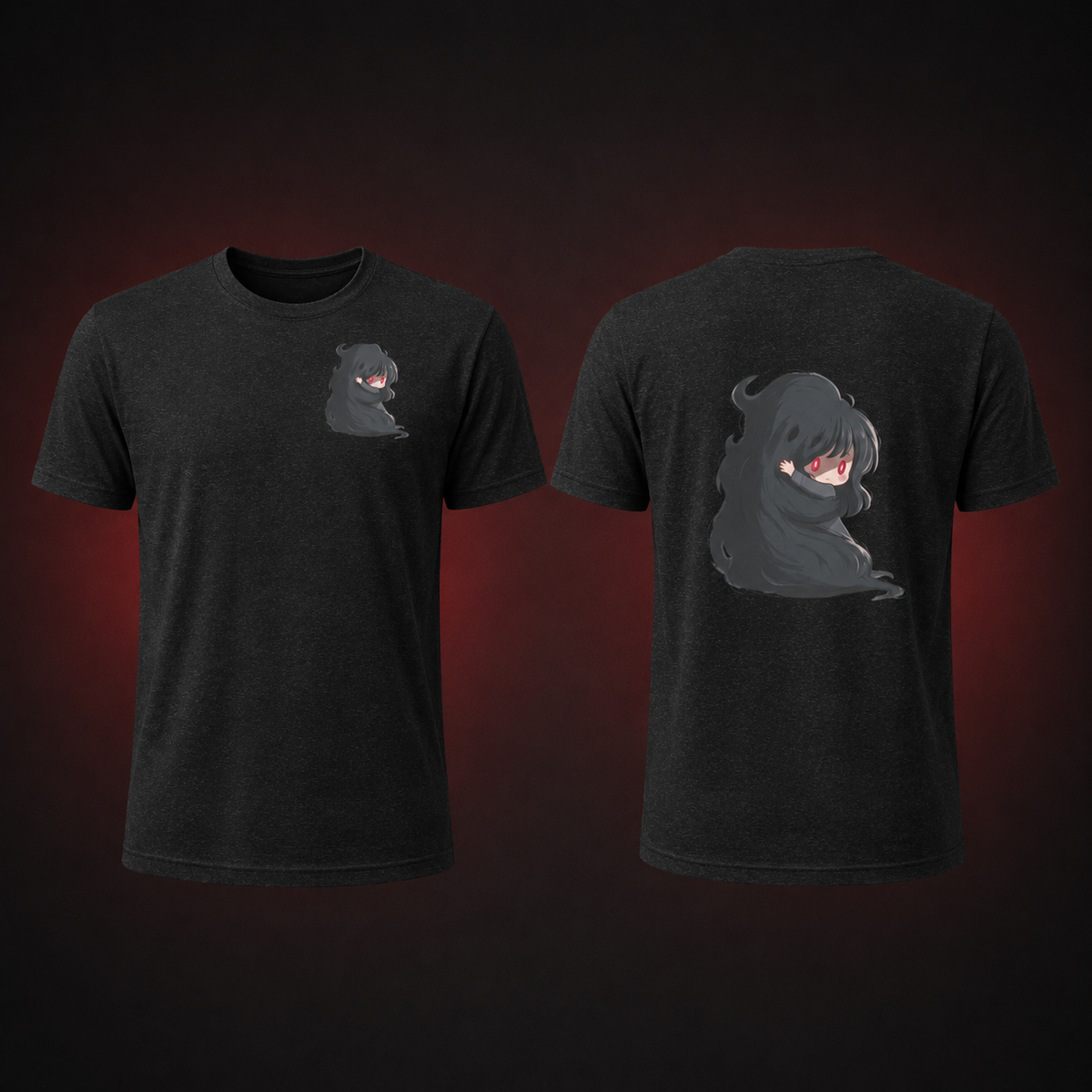 Clingy Demon Tee — Black Heather — Front and back