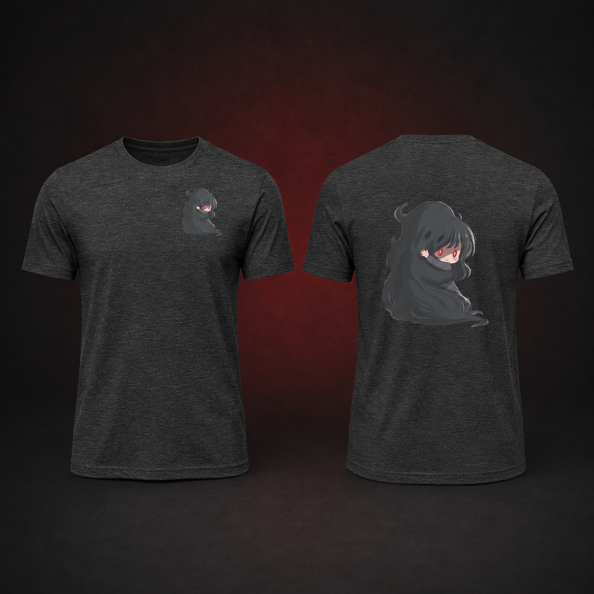 Clingy Demon Tee — dark grey heather — Front and back