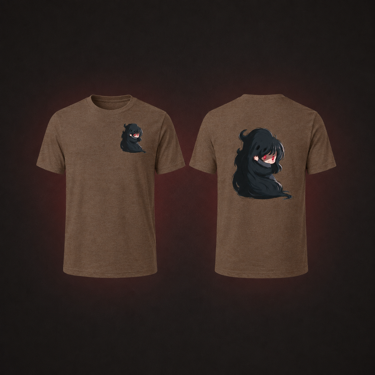 Clingy Demon Tee — heather brown — Front and back