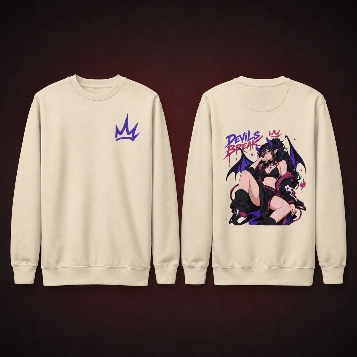 Devils Break Sweatshirt — Bone — Front and back