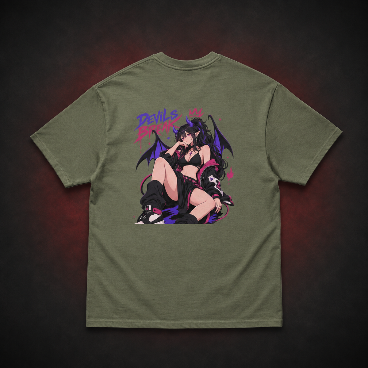 Devils Break Tee — Military Green — Back
