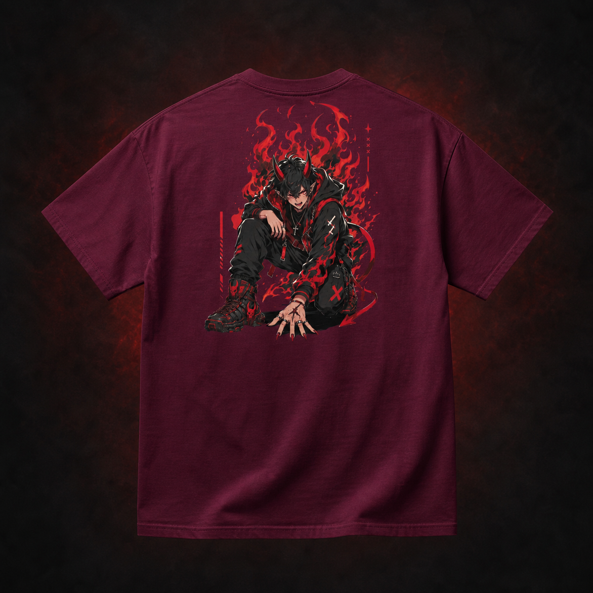 Hellfire Demon Tee — Maroon — Back