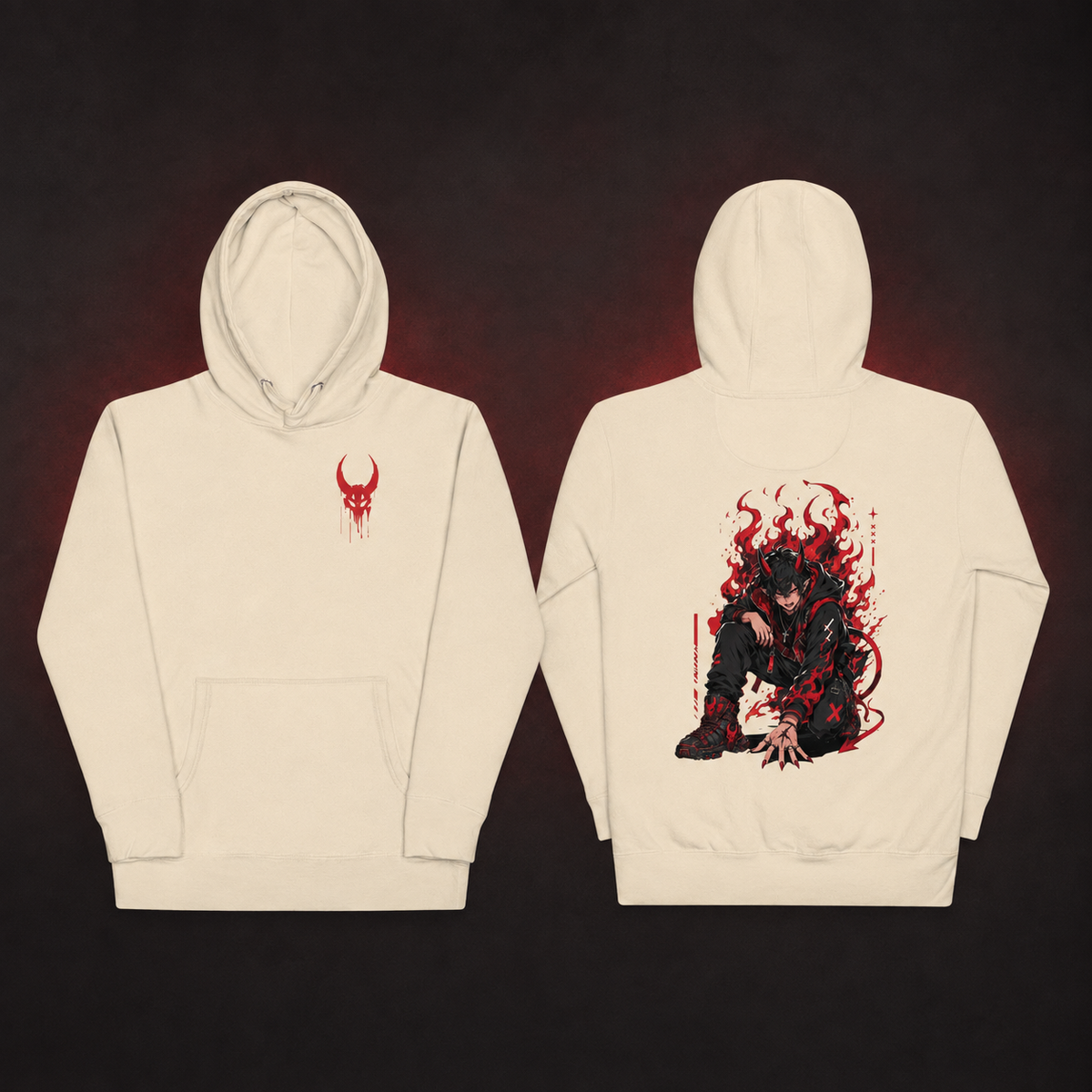 Hellfire Demon Hoodie — bone — Front and back