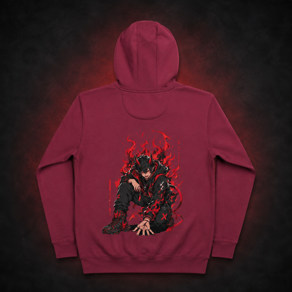 Hellfire Demon Hoodie — Maroon — Back