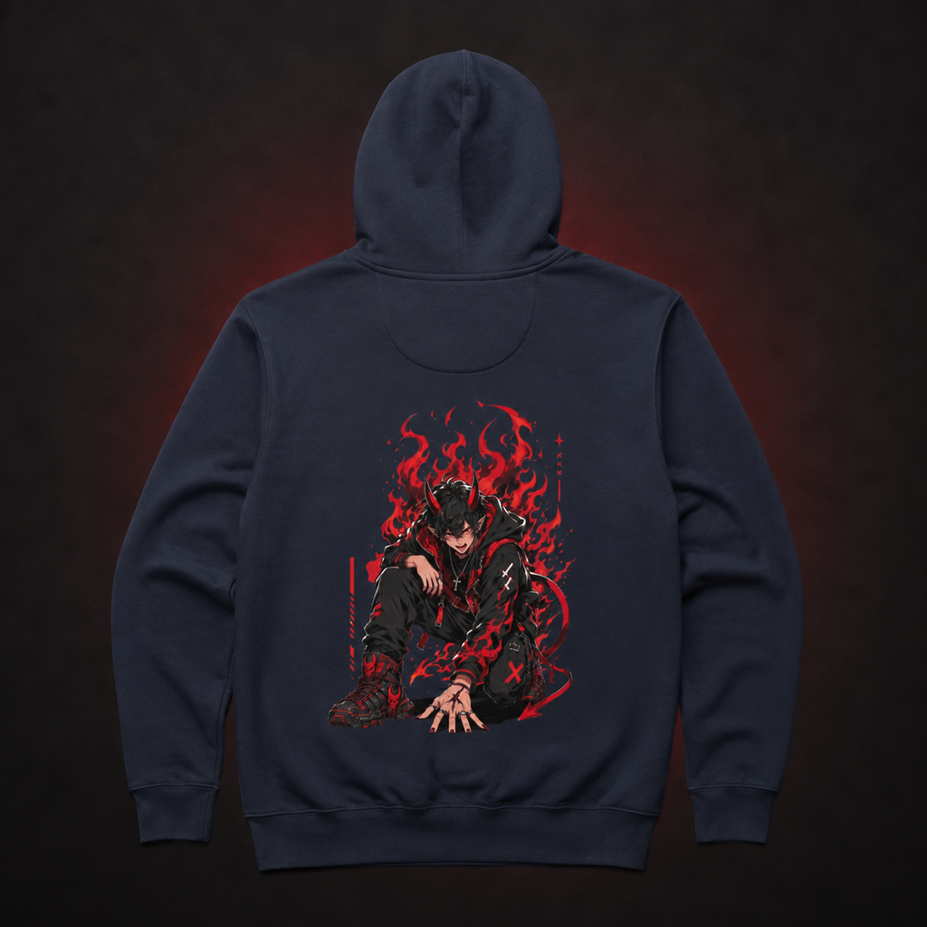 Hellfire Demon Hoodie — Navy Blazer — Back