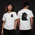 White Clingy Demon Tee — front and back on models