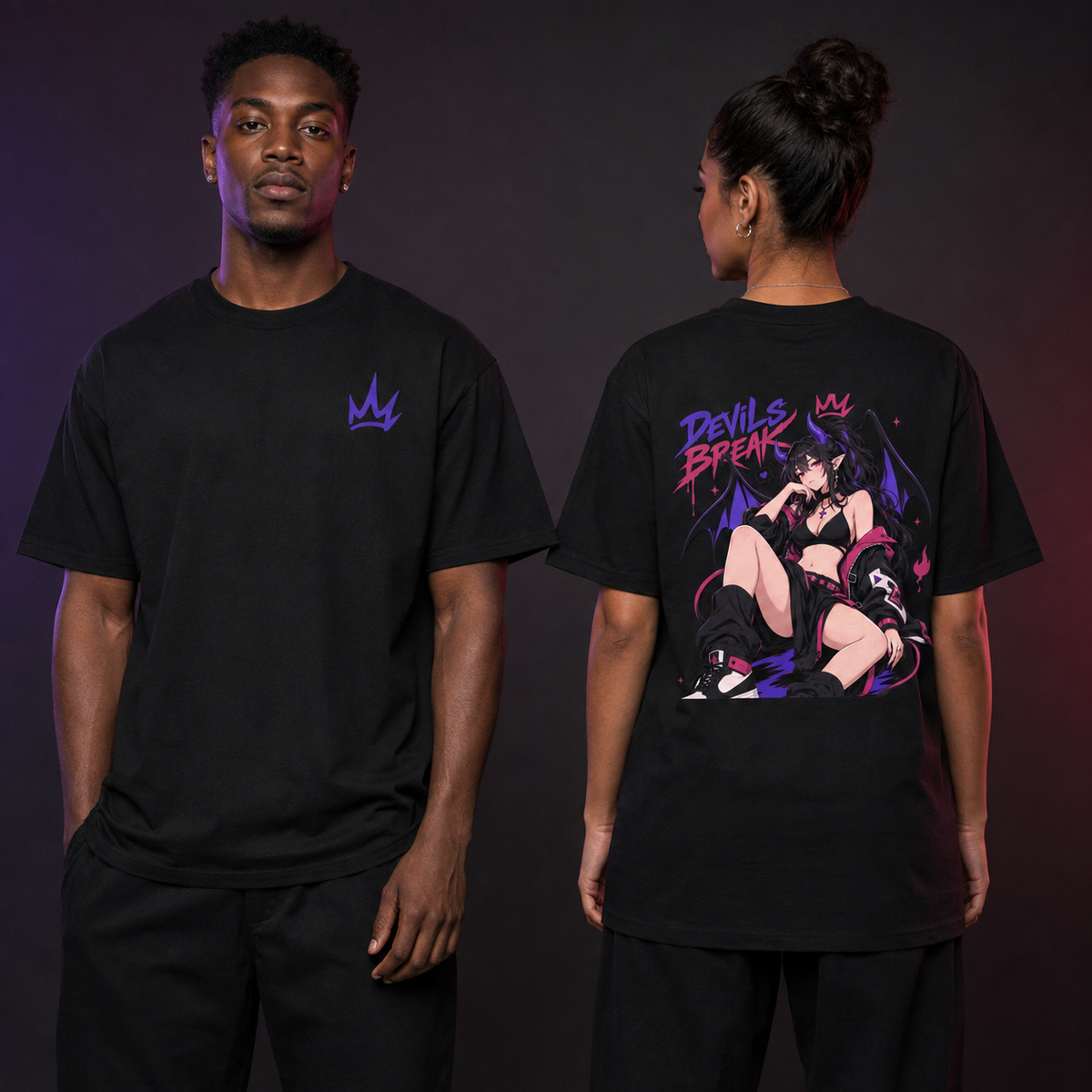 Black Devils Break Tee — front and back on models