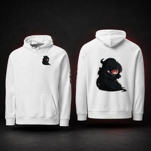 White Emotional Support Demon Hoodie — front and back studio views