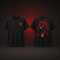 Black Hellfire Demon Tee — complete front and back studio views