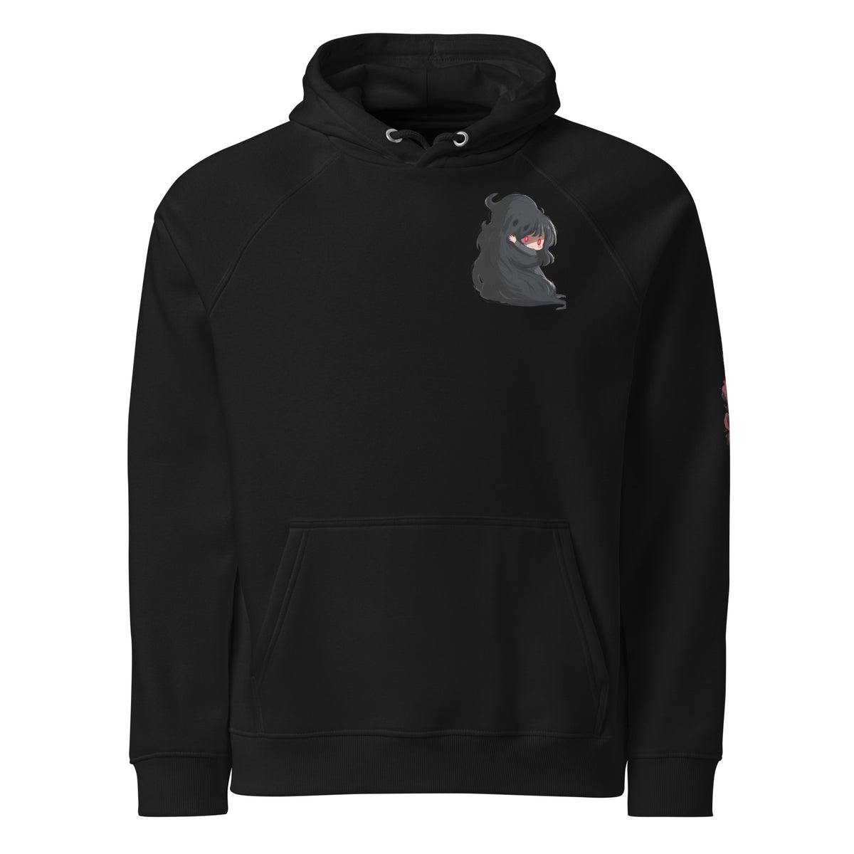 Black hoodie with Emotional Support Demon anime print — Soft Hex Studio SH-001